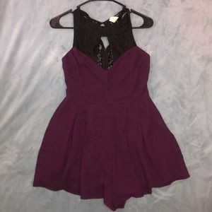 Plum romper with lace detail Small
